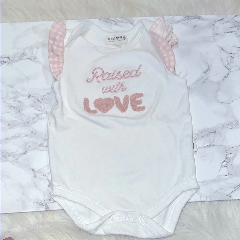 Rabbit Bear Raised with Love White and Pink Baby One piece size 6-9 months